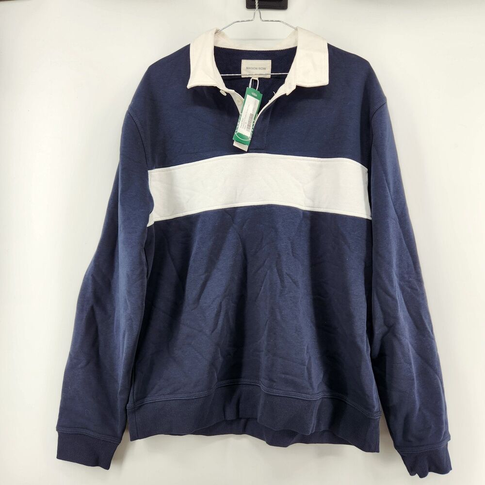 Mason Row Stitch Fix Men’s Navy Medium Relaxed Fit Rugby Stripe Polo